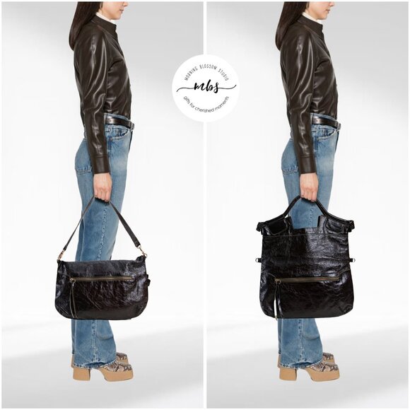 Foley + Corinna Mid City Large Leather Foldover Shoulder Bag & Tote Black - Picture 1 of 13